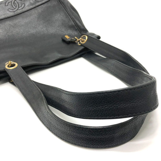 CHANEL Tote Bag Caviar skin black Trip Luco co Square Women Used Authentic