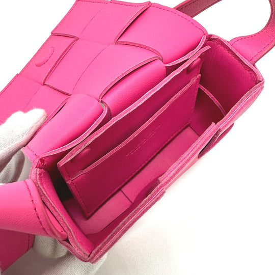 BOTTEGAVENETA Shoulder Bag leather pink MAXI INTRECCIATO cassette mini Women Used Authentic