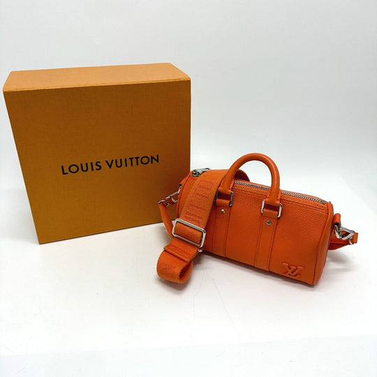 LOUIS VUITTON Shoulder Bag M81004 leather Orange LV Aerogram Keepall XS mens Used Authentic
