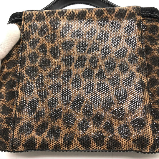LOEWE Vanity bag leather Brown Leopard Mini/Cosmetics Pouch Women Used Authentic