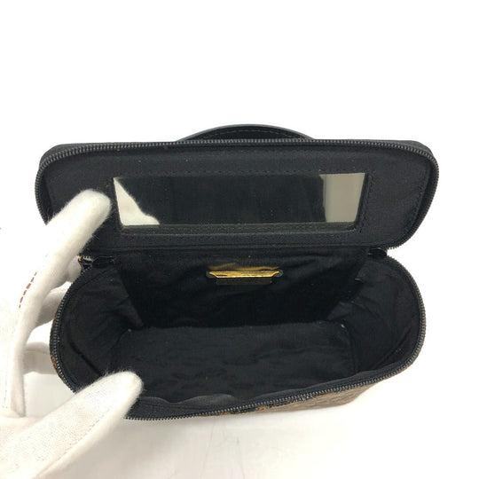 LOEWE Vanity bag leather Brown Leopard Mini/Cosmetics Pouch Women Used Authentic