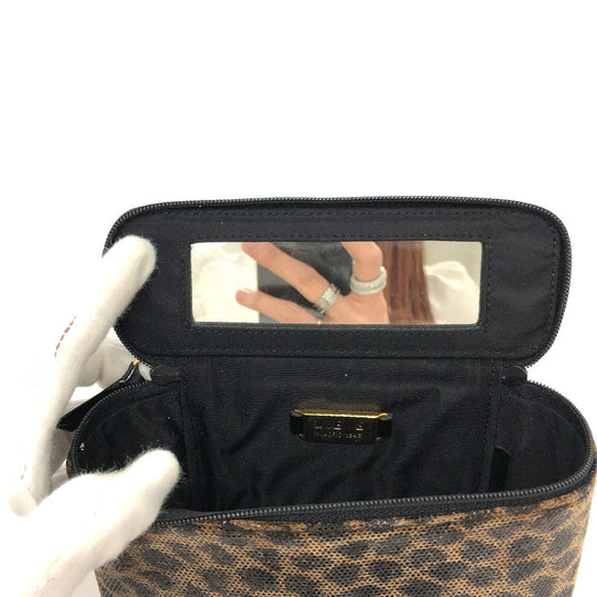 LOEWE Vanity bag leather Brown Leopard Mini/Cosmetics Pouch Women Used Authentic