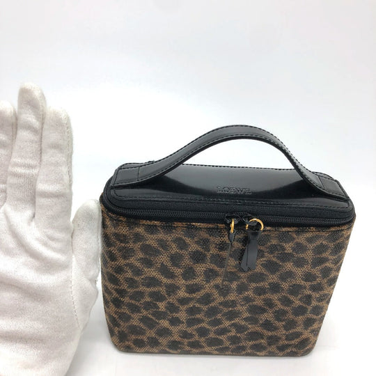 LOEWE Vanity bag leather Brown Leopard Mini/Cosmetics Pouch Women Used Authentic