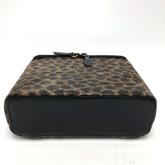 LOEWE Vanity bag leather Brown Leopard Mini/Cosmetics Pouch Women Used Authentic