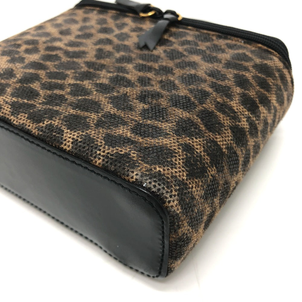 LOEWE Vanity bag leather Brown Leopard Mini/Cosmetics Pouch Women Used Authentic