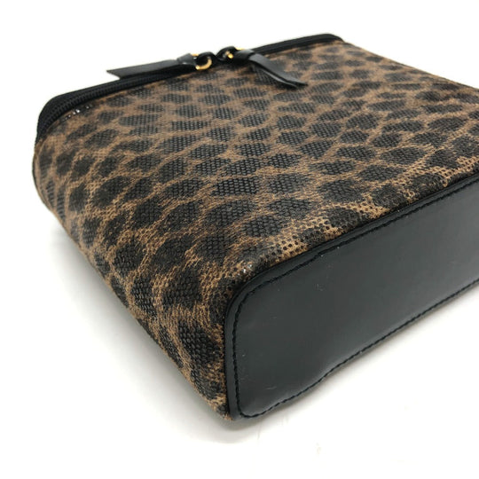 LOEWE Vanity bag leather Brown Leopard Mini/Cosmetics Pouch Women Used Authentic