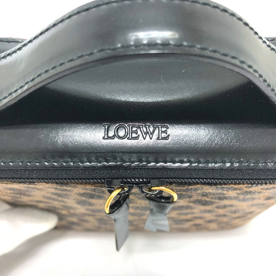LOEWE Vanity bag leather Brown Leopard Mini/Cosmetics Pouch Women Used Authentic