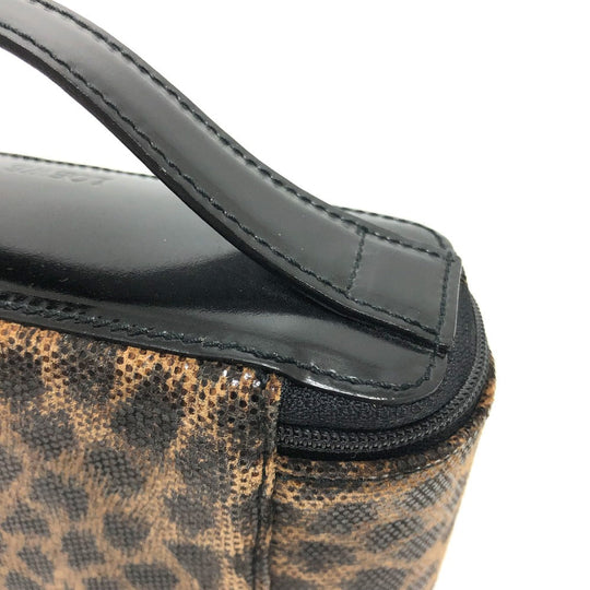 LOEWE Vanity bag leather Brown Leopard Mini/Cosmetics Pouch Women Used Authentic