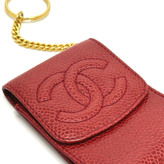 CHANEL Cigarette case Caviar skin Red CC COCO Mark mini Women Secondhand Authentic