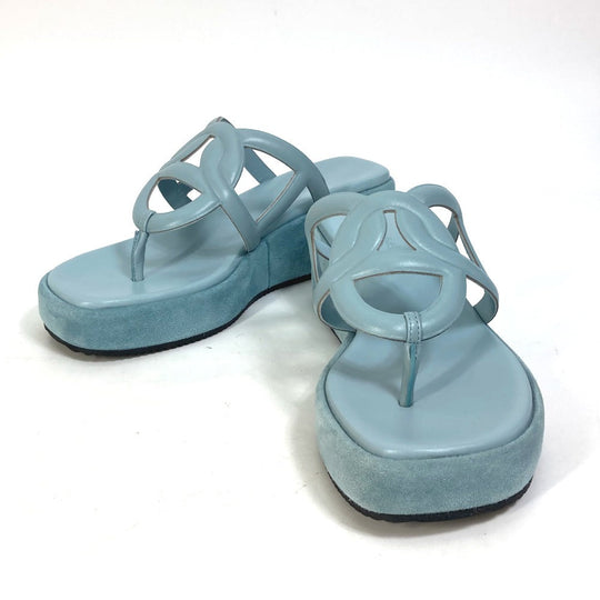 HERMES Sandals Suede / leather Light blue Platform sole Gypsy Women 38 Used Authentic