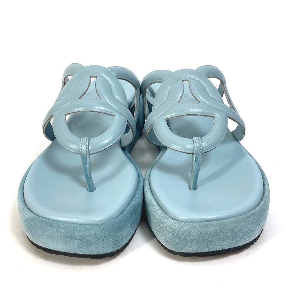 HERMES Sandals Suede / leather Light blue Platform sole Gypsy Women 38 Used Authentic