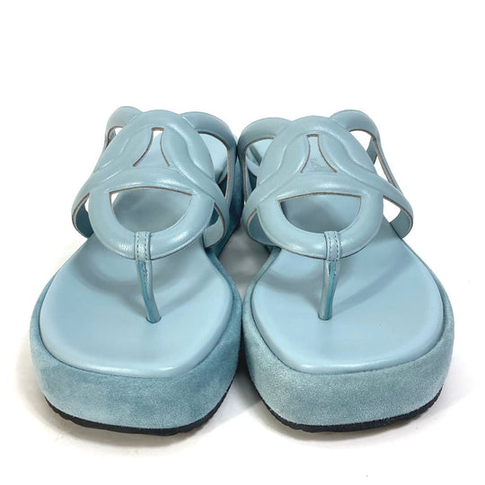 HERMES Sandals Suede / leather Light blue Platform sole Gypsy Women 38 Used Authentic