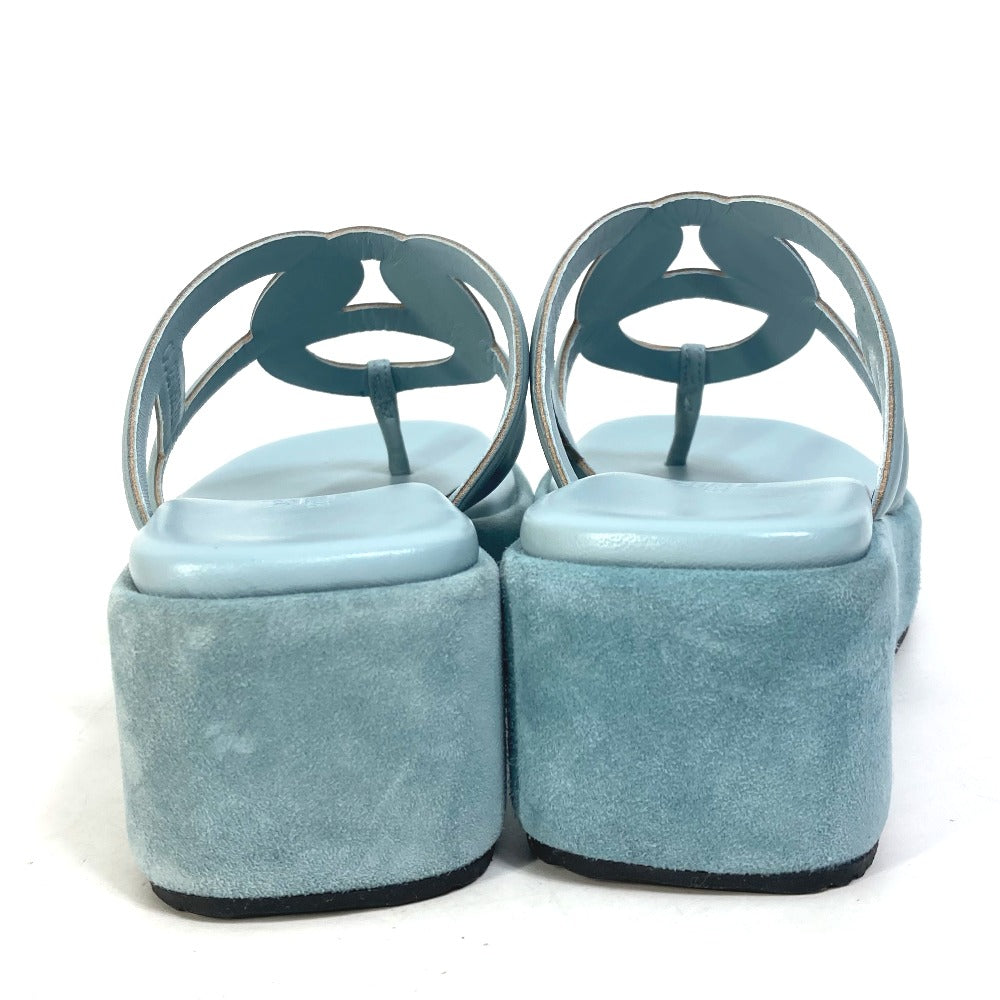 HERMES Sandals Suede / leather Light blue Platform sole Gypsy Women 38 Used Authentic