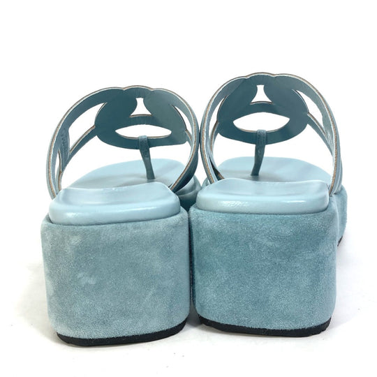 HERMES Sandals Suede / leather Light blue Platform sole Gypsy Women 38 Used Authentic