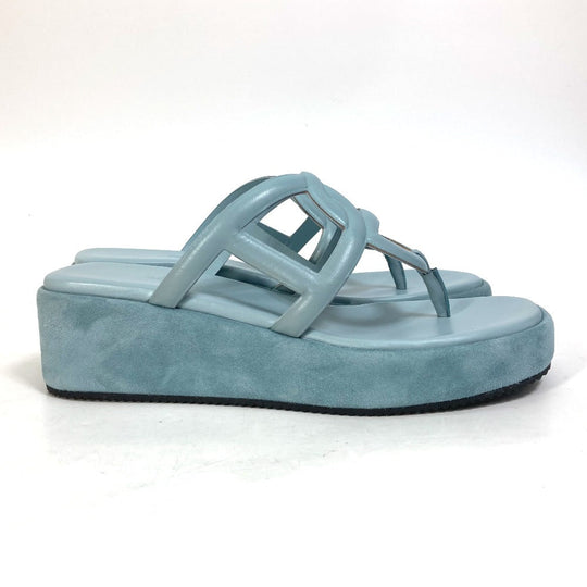 HERMES Sandals Suede / leather Light blue Platform sole Gypsy Women 38 Used Authentic