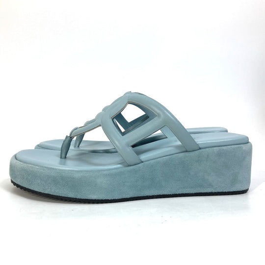 HERMES Sandals Suede / leather Light blue Platform sole Gypsy Women 38 Used Authentic