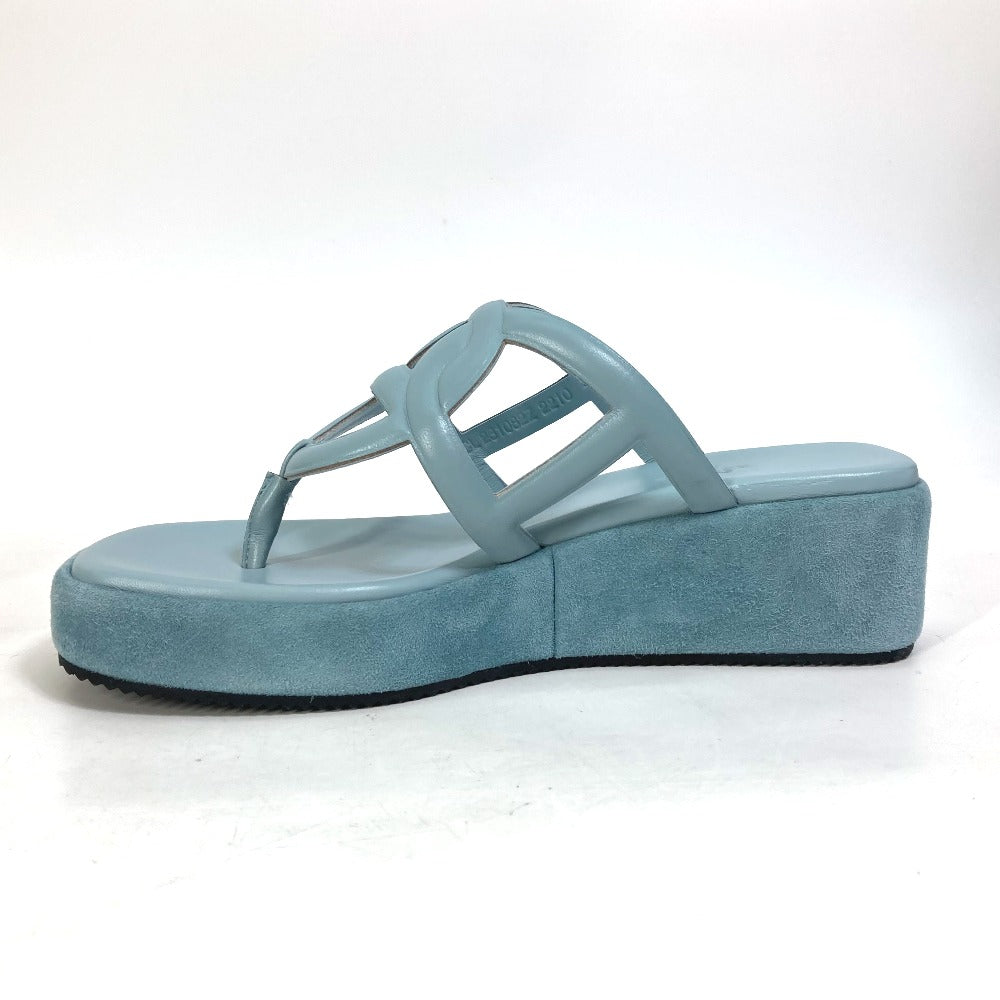HERMES Sandals Suede / leather Light blue Platform sole Gypsy Women 38 Used Authentic