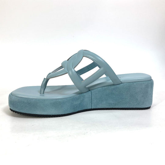 HERMES Sandals Suede / leather Light blue Platform sole Gypsy Women 38 Used Authentic