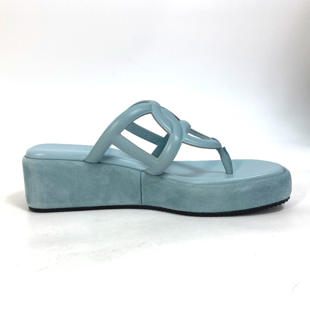 HERMES Sandals Suede / leather Light blue Platform sole Gypsy Women 38 Used Authentic