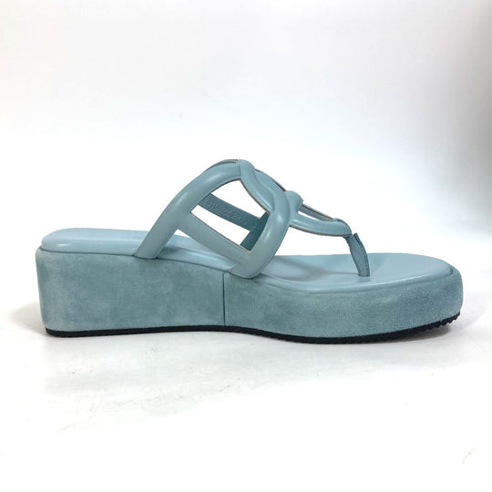 HERMES Sandals Suede / leather Light blue Platform sole Gypsy Women 38 Used Authentic