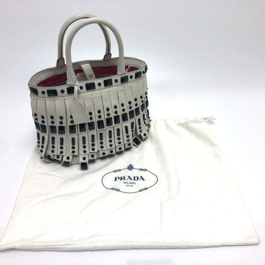 PRADA Handbag B2466S leather white fringe Women Used Authentic