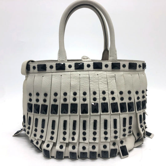 PRADA Handbag B2466S leather white fringe Women Used Authentic