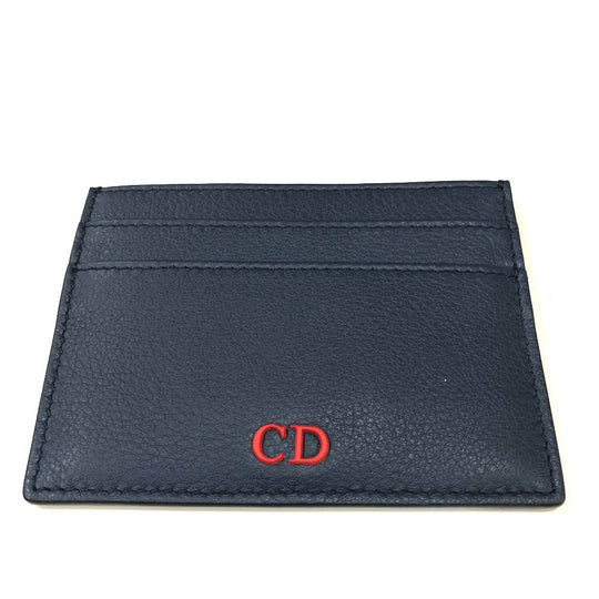 DIOR HOMME Card Case 06-BO-0115 leather Navy CD logo Business Card Holder Pass Case mens Used Authentic