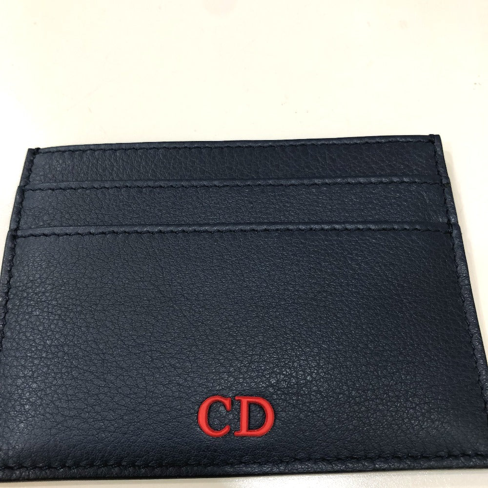 DIOR HOMME Card Case 06-BO-0115 leather Navy CD logo Business Card Holder Pass Case mens Used Authentic