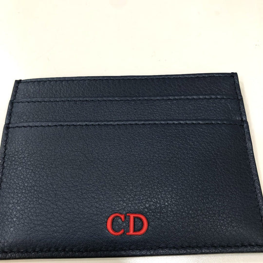 DIOR HOMME Card Case 06-BO-0115 leather Navy CD logo Business Card Holder Pass Case mens Used Authentic