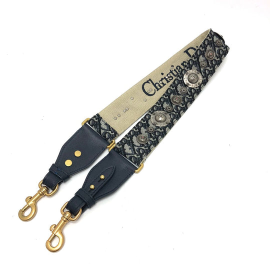 Dior Shoulder strap canvas Navy Oblique logo medallion Women Used Authentic