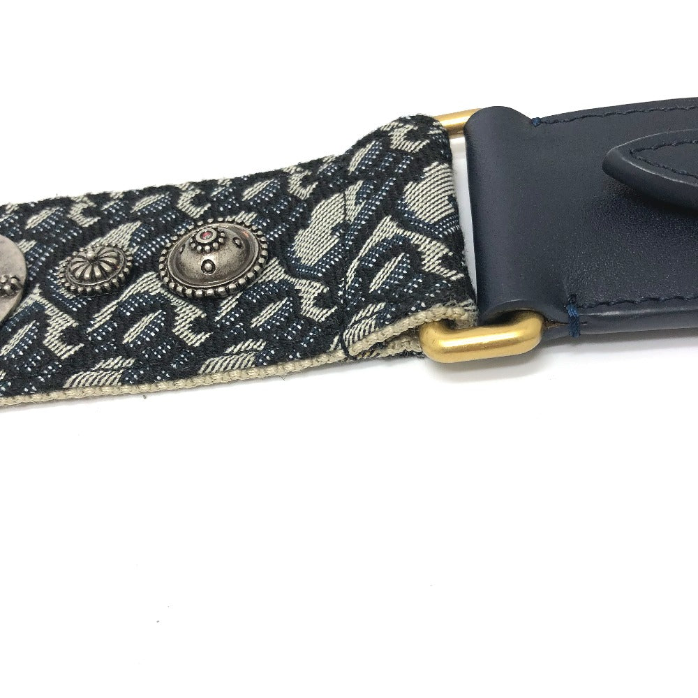 Dior Shoulder strap canvas Navy Oblique logo medallion Women Used Authentic