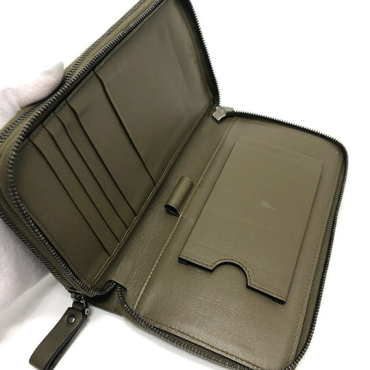 Valentino Garavani Long Wallet Purse leather khaki Rock studs double zip fastener mens Used Authentic