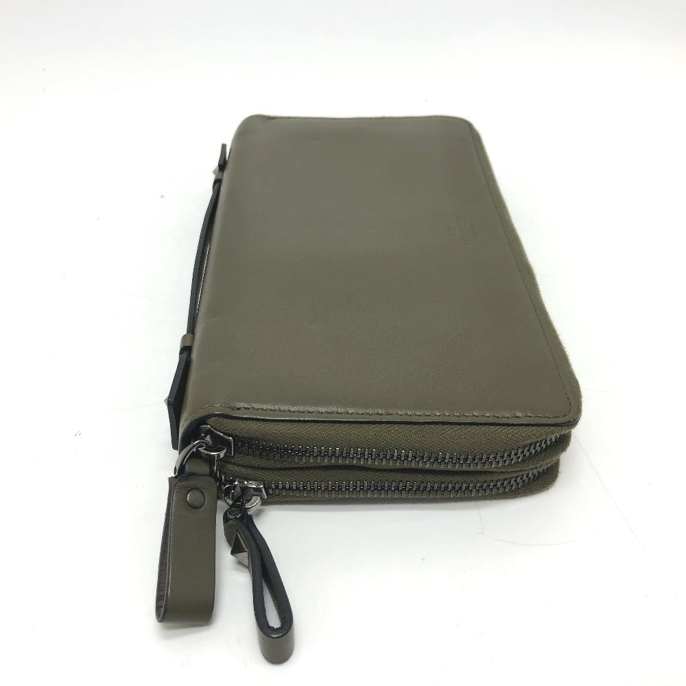 Valentino Garavani Long Wallet Purse leather khaki Rock studs double zip fastener mens Used Authentic