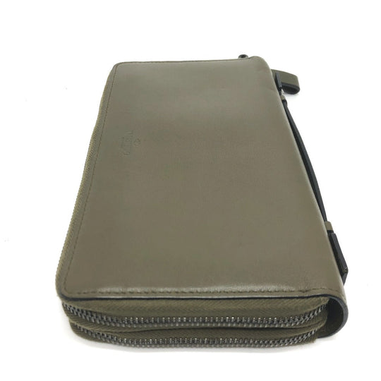 Valentino Garavani Long Wallet Purse leather khaki Rock studs double zip fastener mens Used Authentic