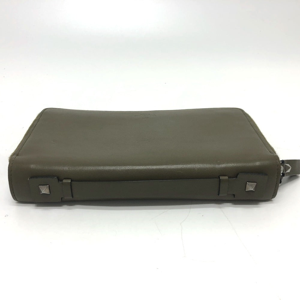 Valentino Garavani Long Wallet Purse leather khaki Rock studs double zip fastener mens Used Authentic