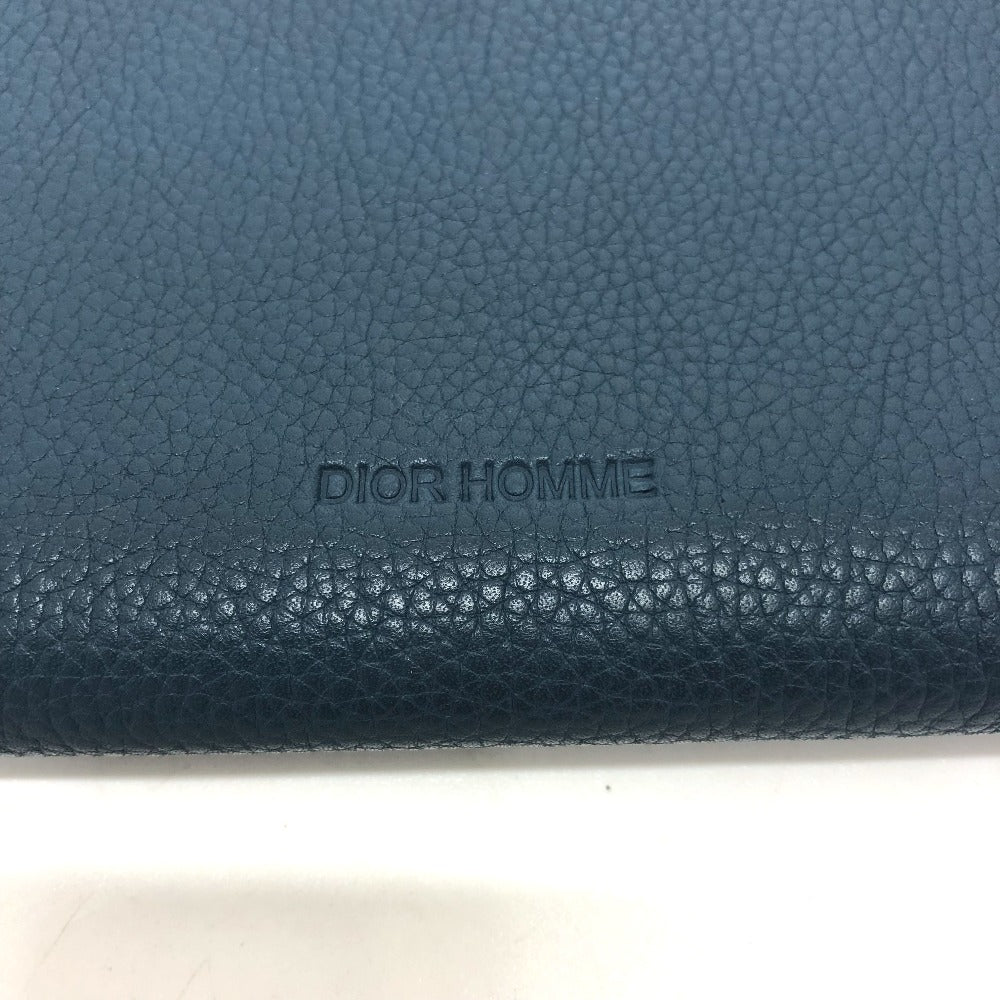 DIOR HOMME Long Wallet Purse leather Navy logo Zip Around mens Used Authentic