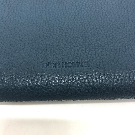 DIOR HOMME Long Wallet Purse leather Navy logo Zip Around mens Used Authentic