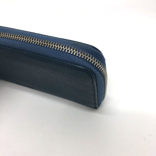 DIOR HOMME Long Wallet Purse leather Navy logo Zip Around mens Used Authentic