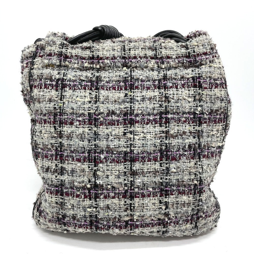 CHANEL Shoulder Bag tweed gray Camelia flap Women Used Authentic