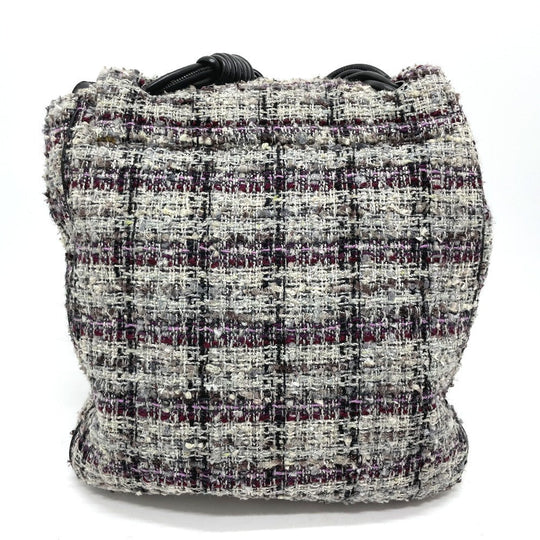 CHANEL Shoulder Bag tweed gray Camelia flap Women Used Authentic