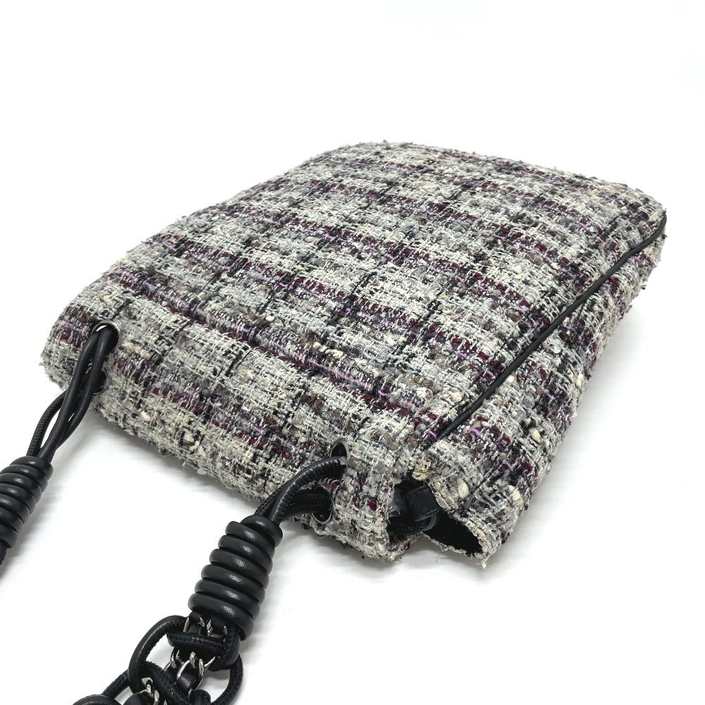 CHANEL Shoulder Bag tweed gray Camelia flap Women Used Authentic