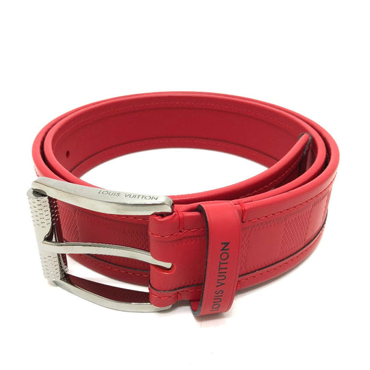 LOUIS VUITTON belt M9122 Damier Anfini Leather Red Damier Anfini Sainteur stamp Women 90/36 Used Authentic
