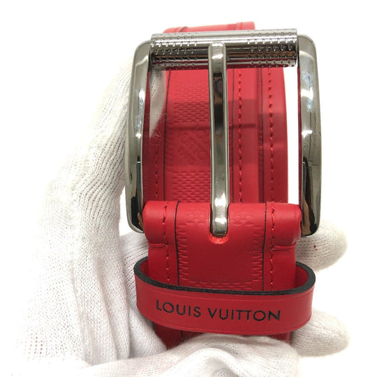 LOUIS VUITTON belt M9122 Damier Anfini Leather Red Damier Anfini Sainteur stamp Women 90/36 Used Authentic
