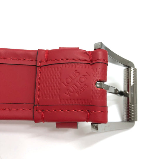 LOUIS VUITTON belt M9122 Damier Anfini Leather Red Damier Anfini Sainteur stamp Women 90/36 Used Authentic