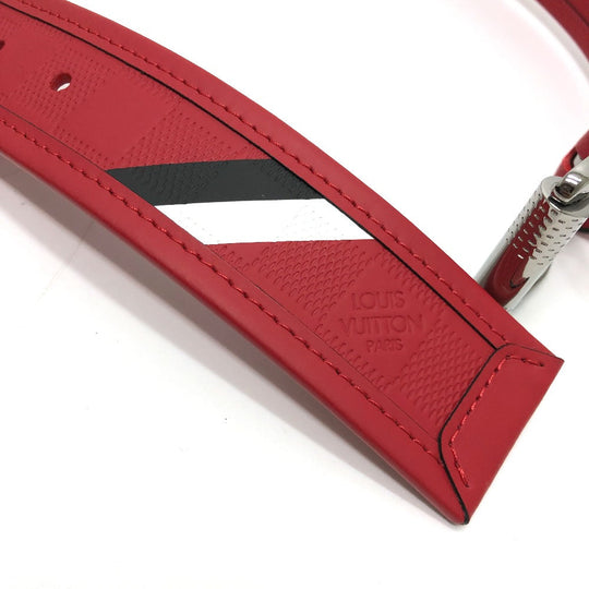 LOUIS VUITTON belt M9122 Damier Anfini Leather Red Damier Anfini Sainteur stamp Women 90/36 Used Authentic