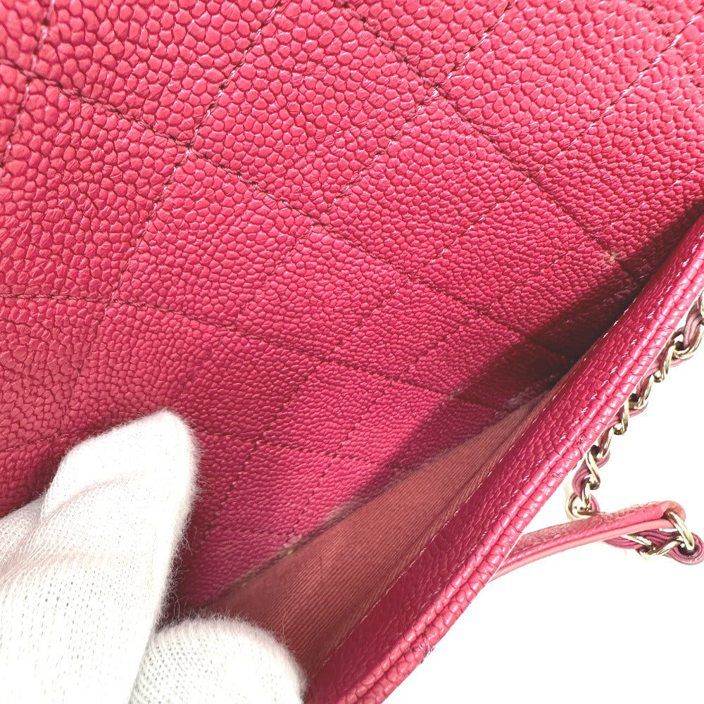 CHANEL Shoulder Bag Caviar skin Pink type COCO Mark CC coil Women Used Authentic