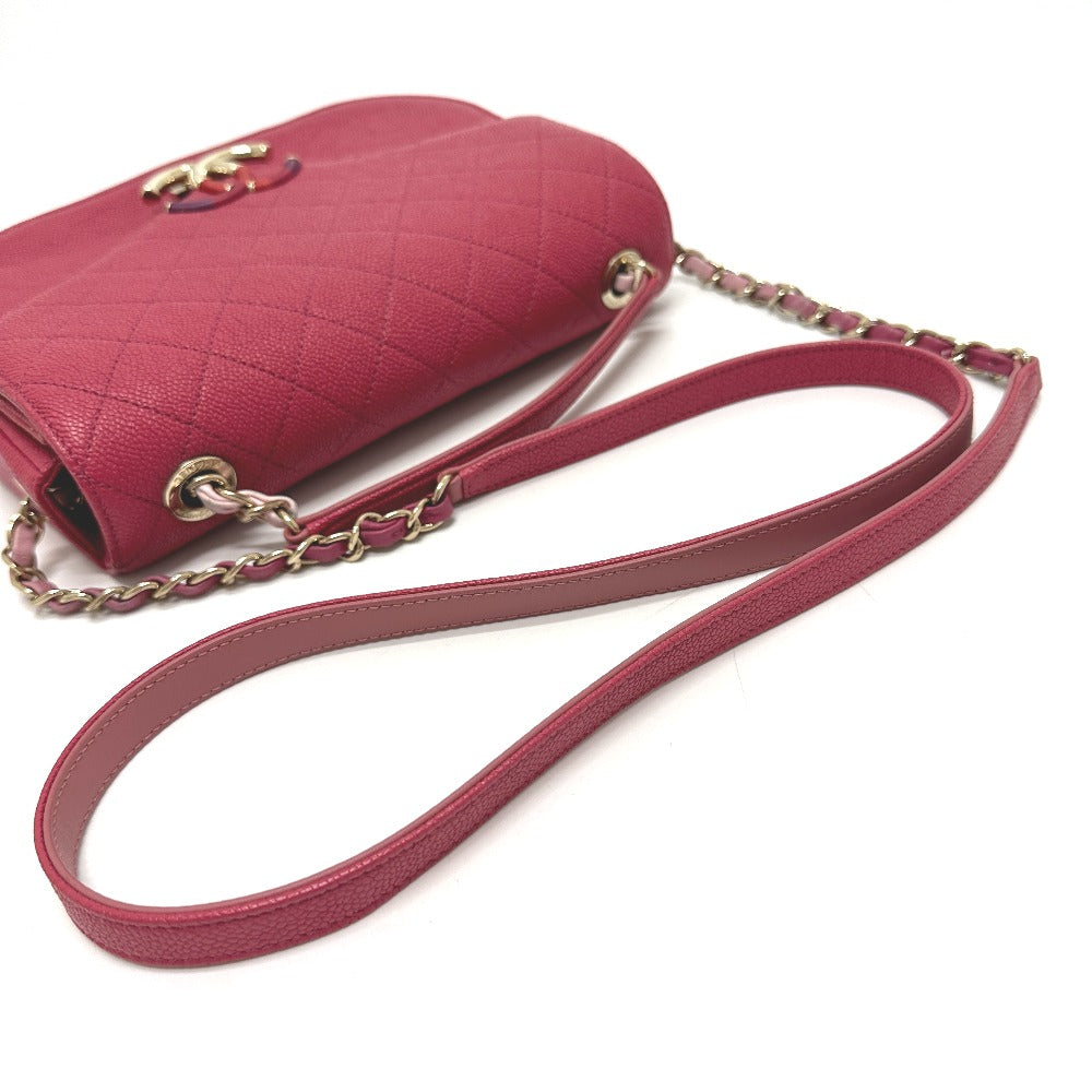 CHANEL Shoulder Bag Caviar skin Pink type COCO Mark CC coil Women Used Authentic