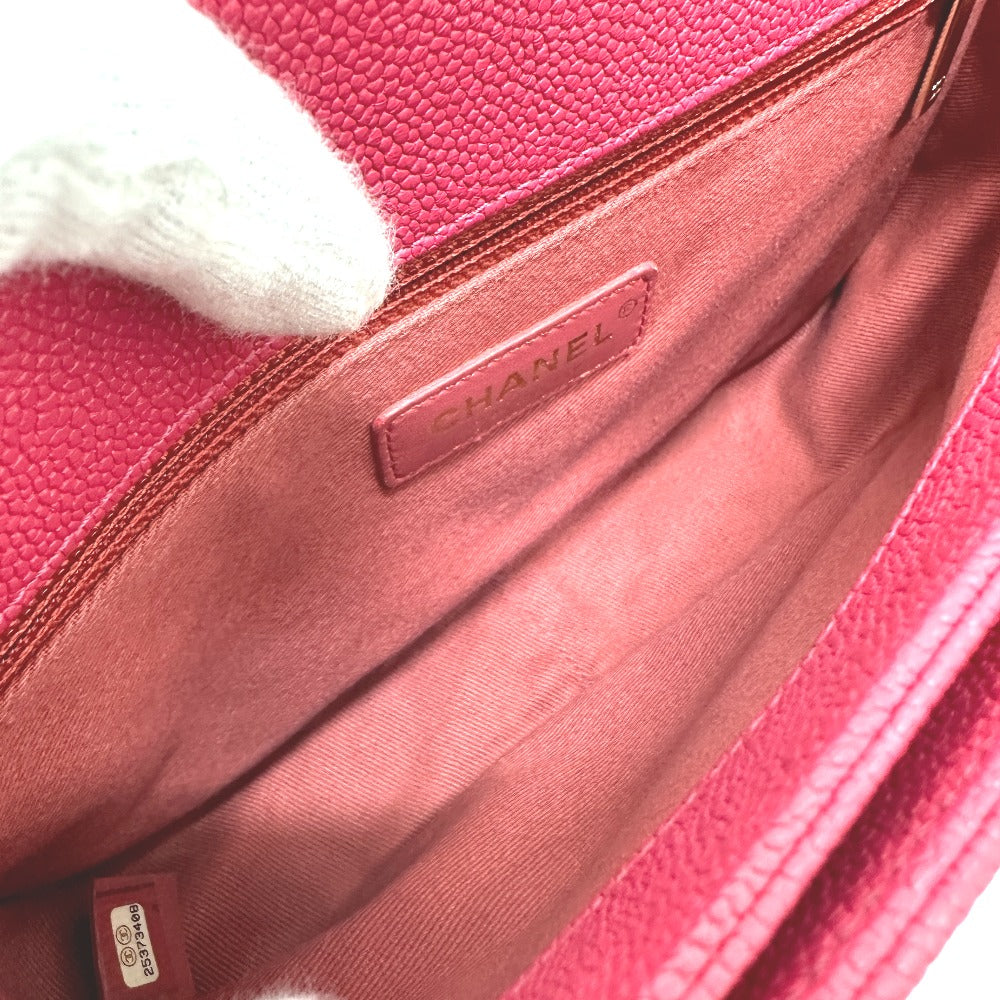 CHANEL Shoulder Bag Caviar skin Pink type COCO Mark CC coil Women Used Authentic
