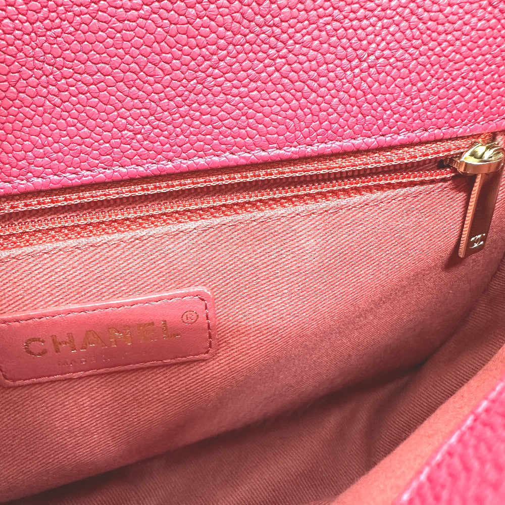 CHANEL Shoulder Bag Caviar skin Pink type COCO Mark CC coil Women Used Authentic
