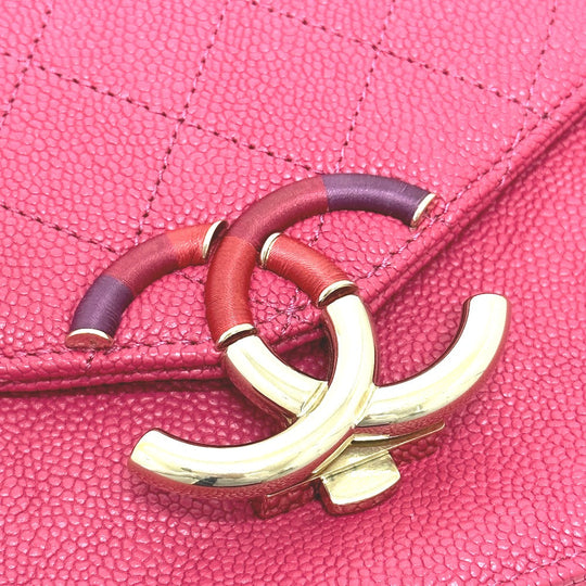 CHANEL Shoulder Bag Caviar skin Pink type COCO Mark CC coil Women Used Authentic